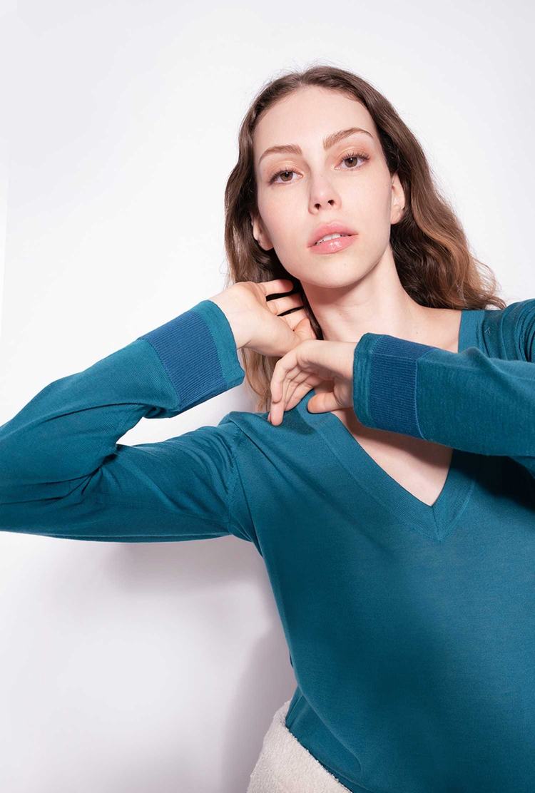 Peacock Green Women's Pinko Colour-block Sweaters | Ireland-09137249