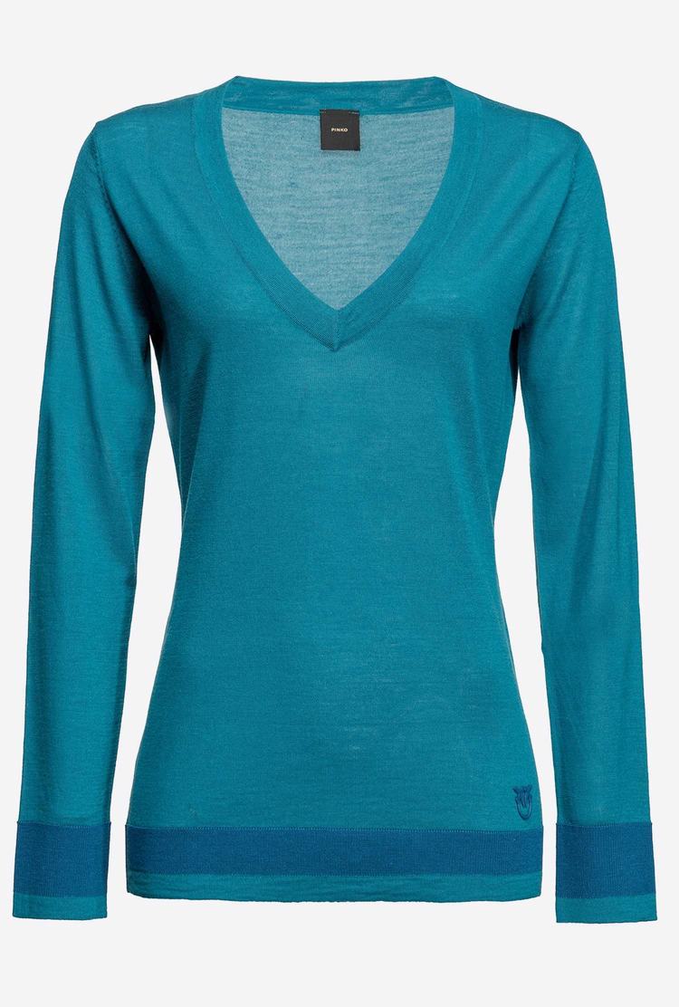 Peacock Green Women's Pinko Colour-block Sweaters | Ireland-09137249