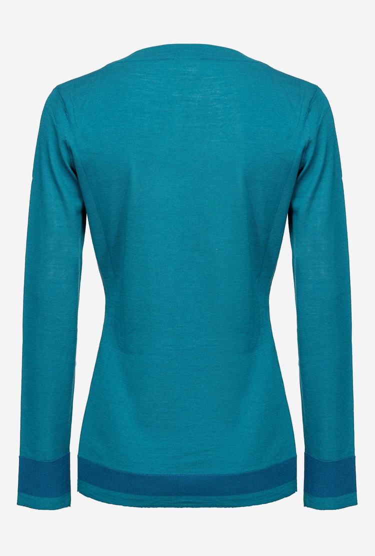 Peacock Green Women's Pinko Colour-block Sweaters | Ireland-09137249