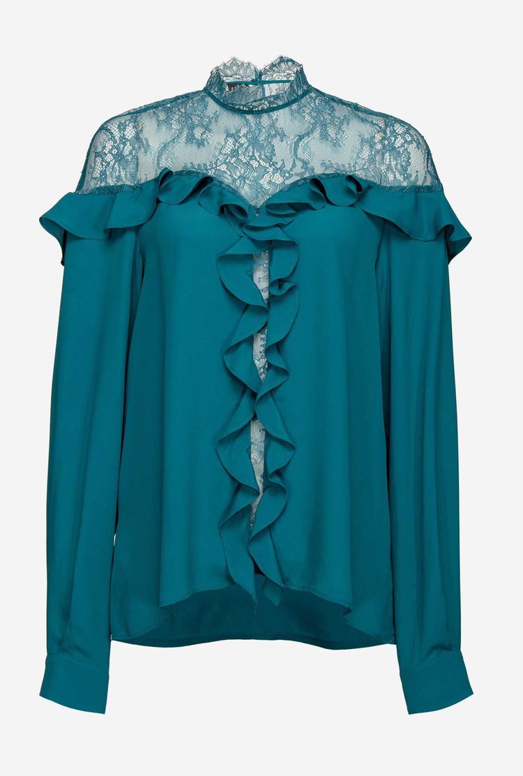 Peacock Green Women's Pinko Lace Shirts | Ireland-75314829