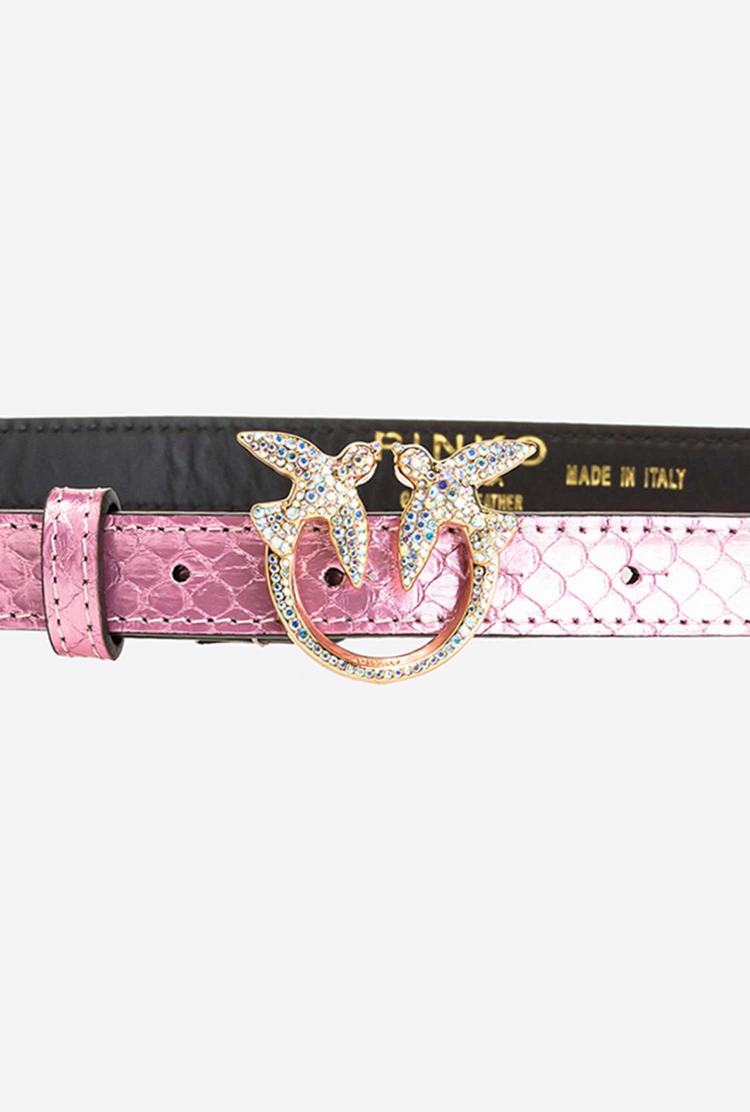 Pink Gold Women's Pinko Galleria Thin Laminated Reptile Skin Belts | Ireland-98351649