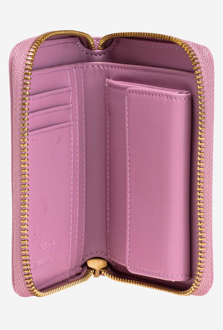 Pink Gold Women's Pinko Small Zip-around Leather Purses | Ireland-51826399