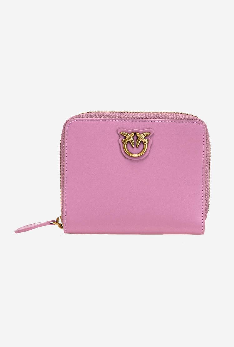 Pink Gold Women\'s Pinko Small Zip-around Leather Purses | Ireland-51826399