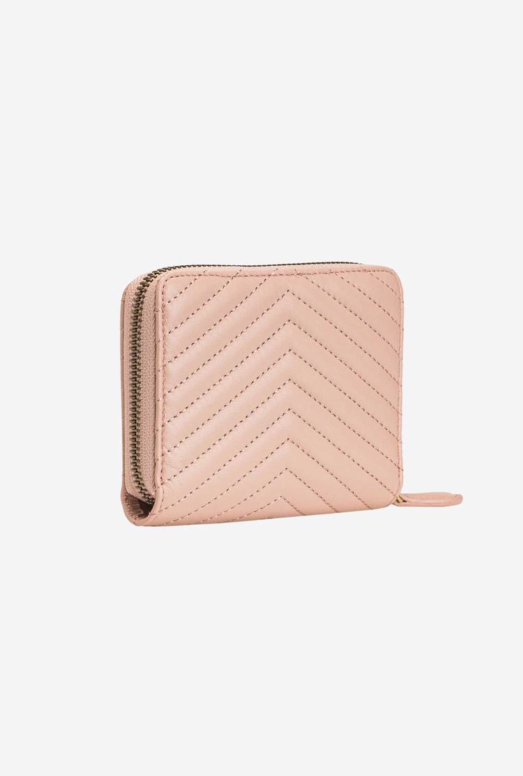 Pink Gold Women's Pinko Small Zip-around In Chevron-patterned Nappa Wallets | Ireland-56038299