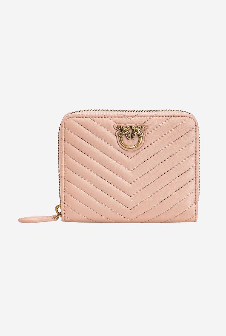 Pink Gold Women\'s Pinko Small Zip-around In Chevron-patterned Nappa Wallets | Ireland-56038299