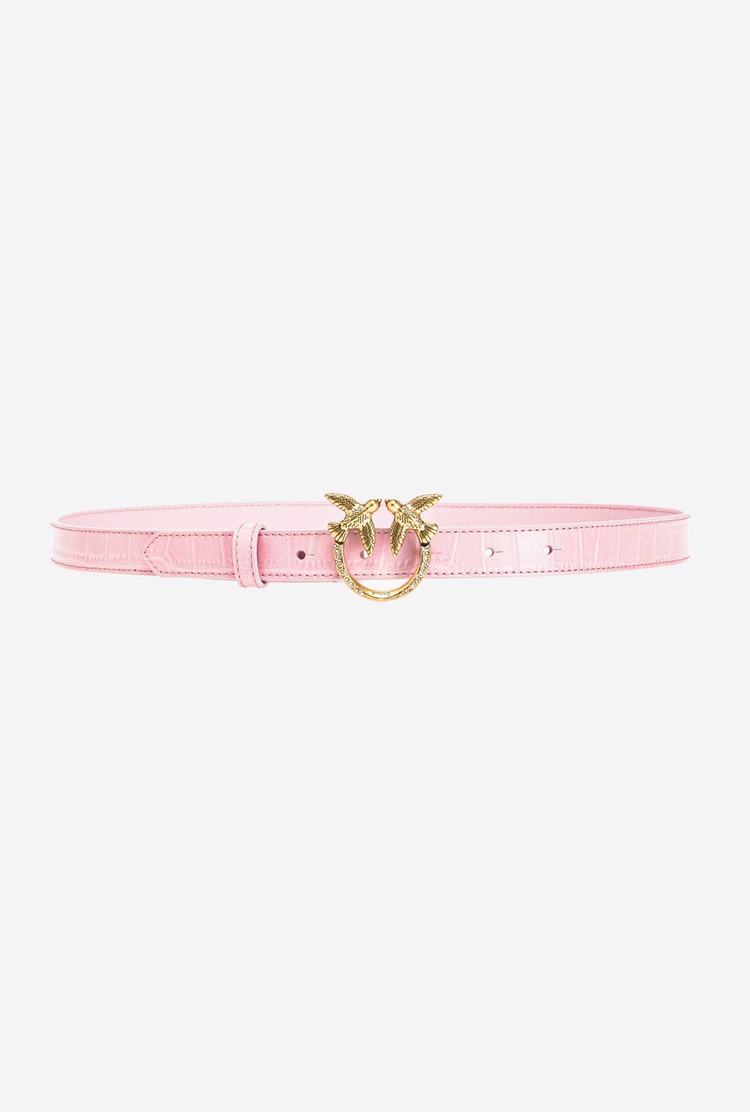 Pink Gold Women\'s Pinko Thin Crocodile-print Love Birds Leather Belts | Ireland-54638299