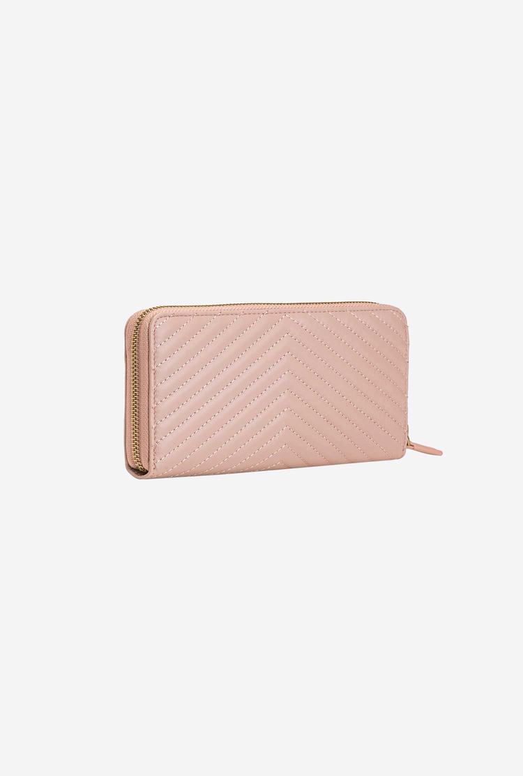 Pink Gold Women's Pinko Zip-around In Chevron-patterned Nappa Wallets | Ireland-28356019