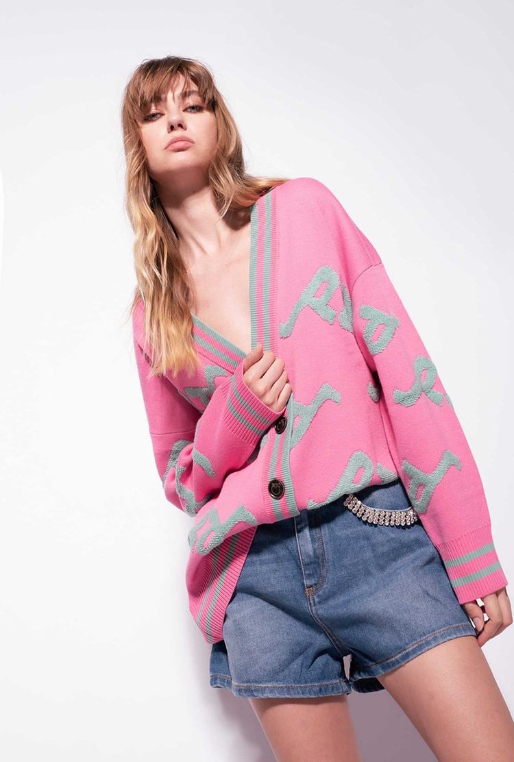 Pink/Green Women's Pinko Logo Cardigan | Ireland-36140989