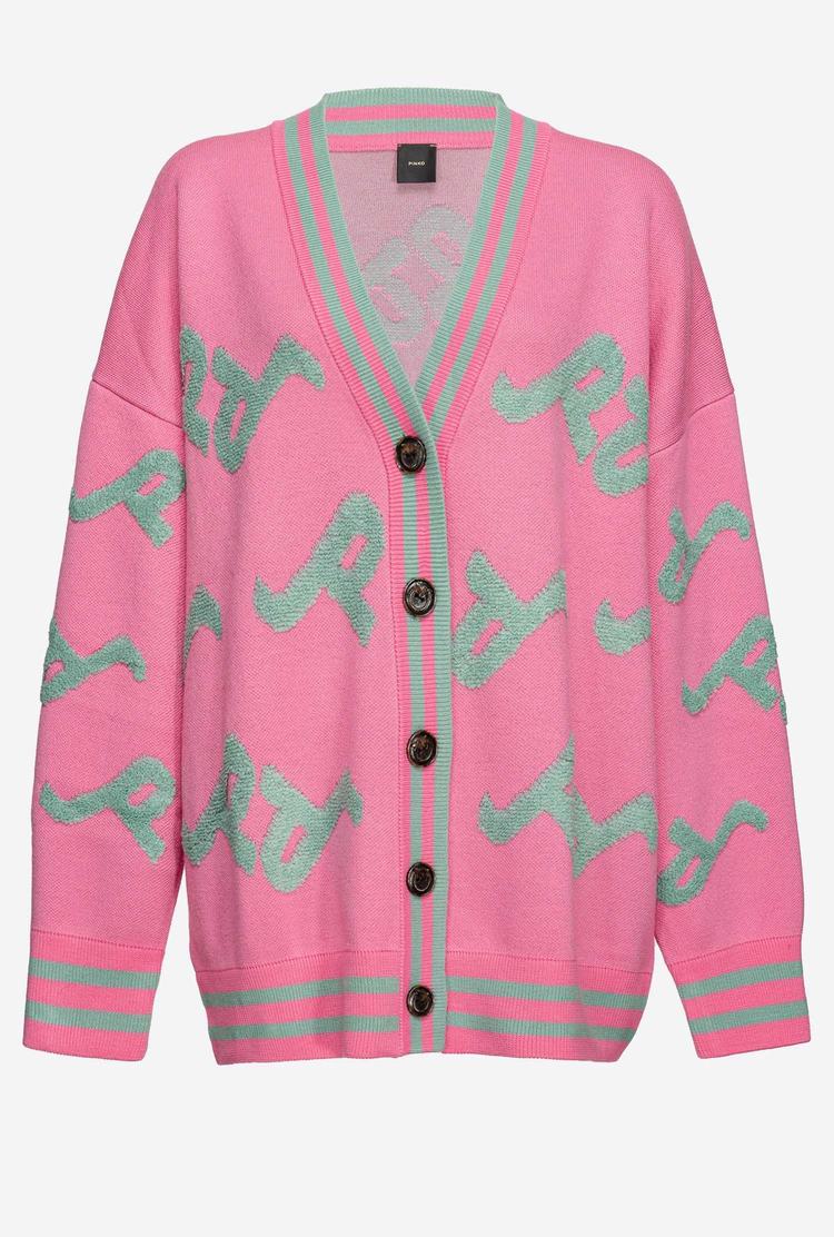 Pink/Green Women's Pinko Logo Cardigan | Ireland-36140989