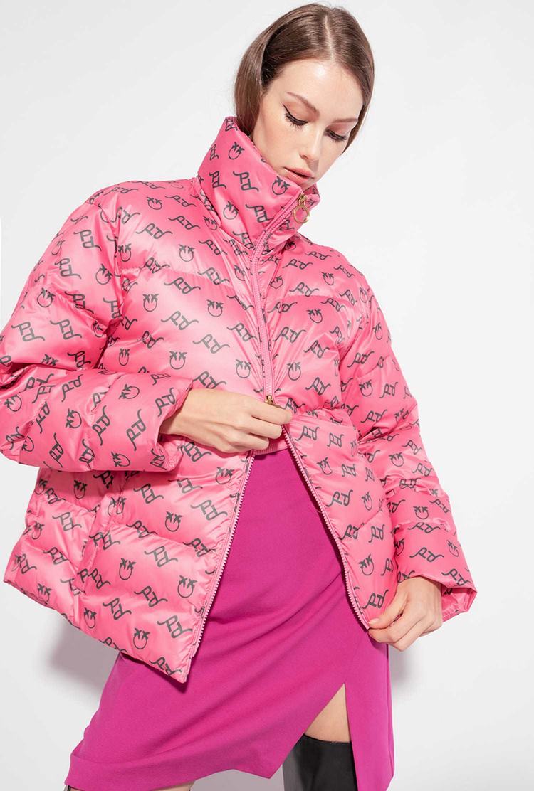 Pink/Green Women's Pinko Logo Print Down Jackets | Ireland-85347209