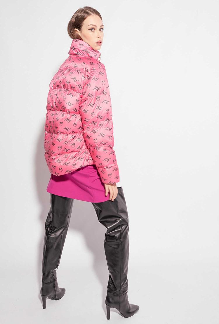 Pink/Green Women's Pinko Logo Print Down Jackets | Ireland-85347209