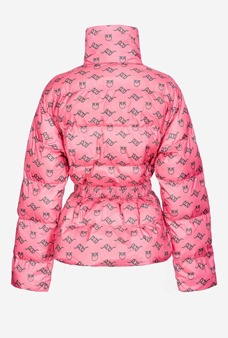 Pink/Green Women's Pinko Logo Print Down Jackets | Ireland-85347209