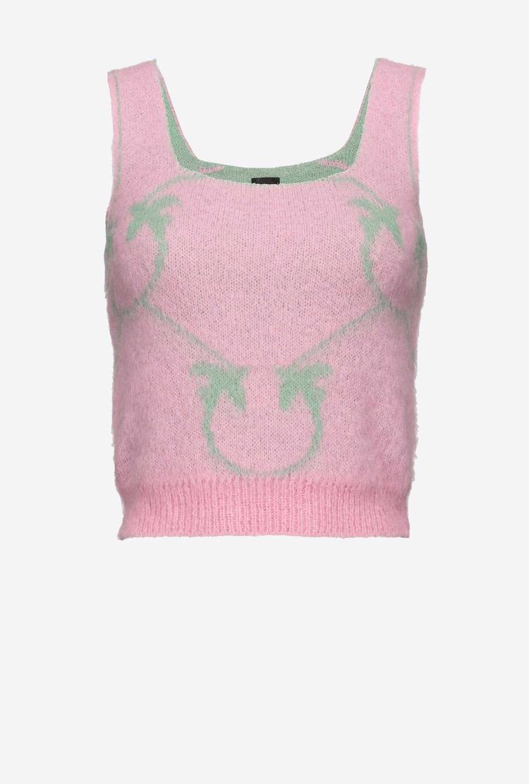 Pink/Green Women's Pinko Monogram Jacquard Tanks | Ireland-06972319