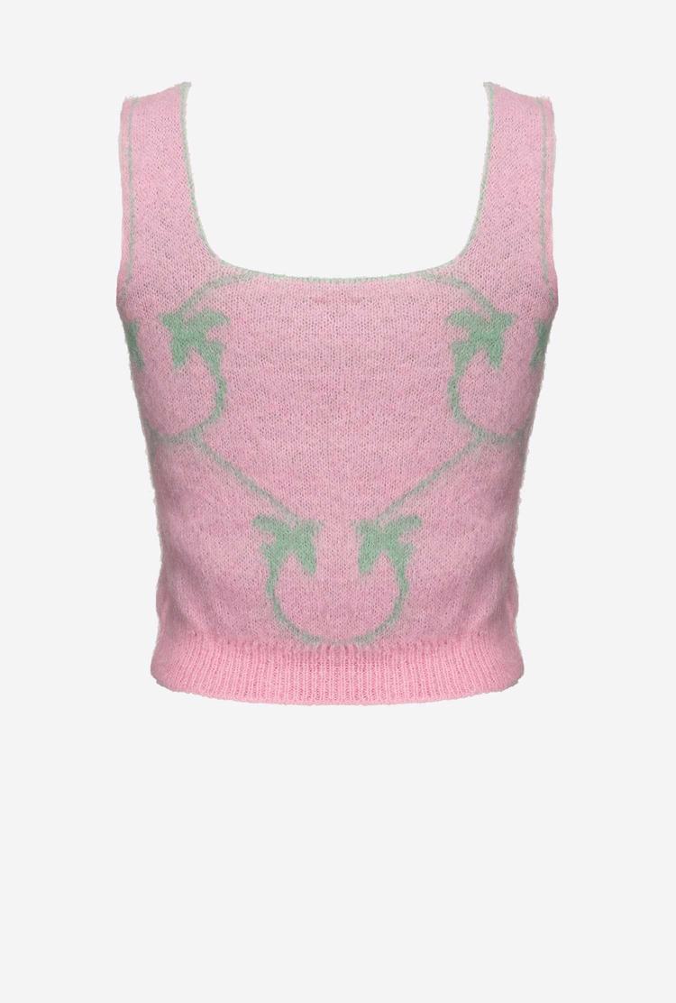 Pink/Green Women's Pinko Monogram Jacquard Tanks | Ireland-06972319