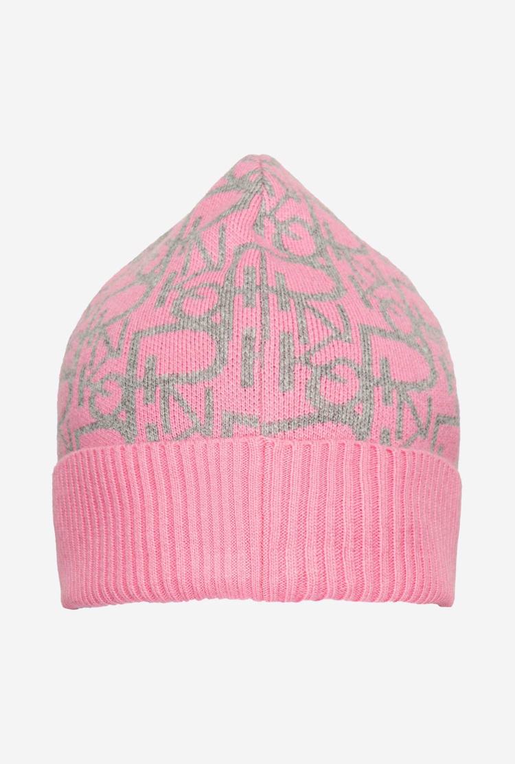 Pink/Grey Women\'s Pinko Cashmere Jacquard Beanie | Ireland-76590129