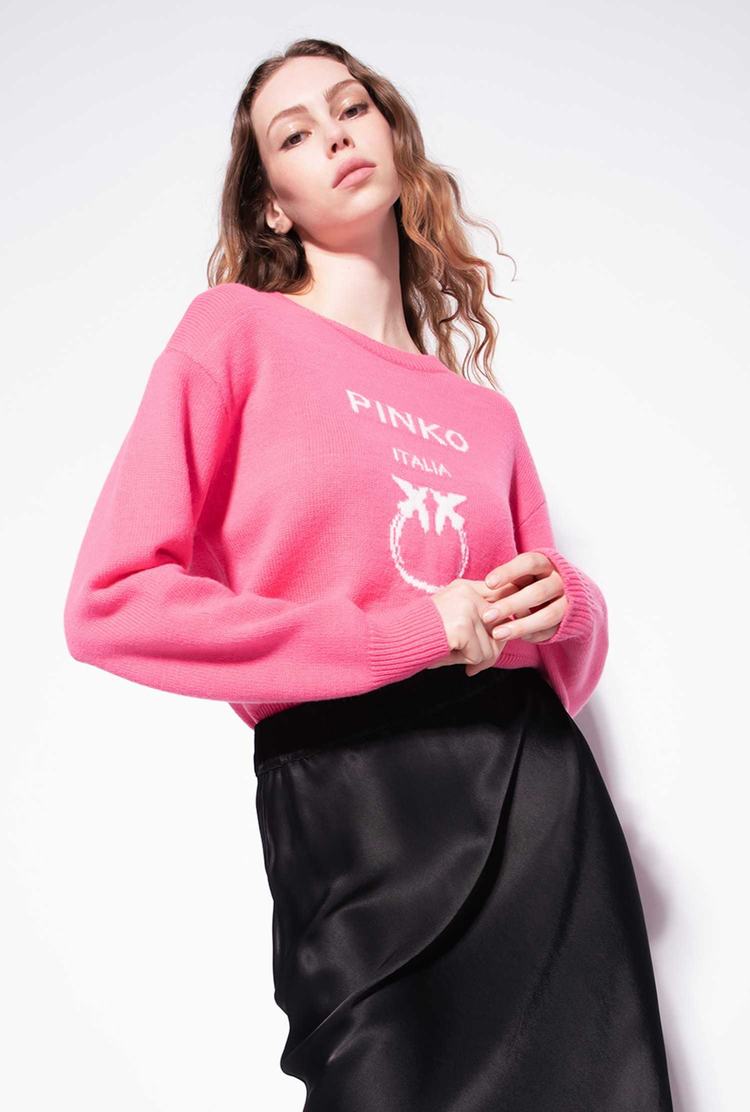 Pink Women's Pinko Love Birds Pullover | Ireland-23968179