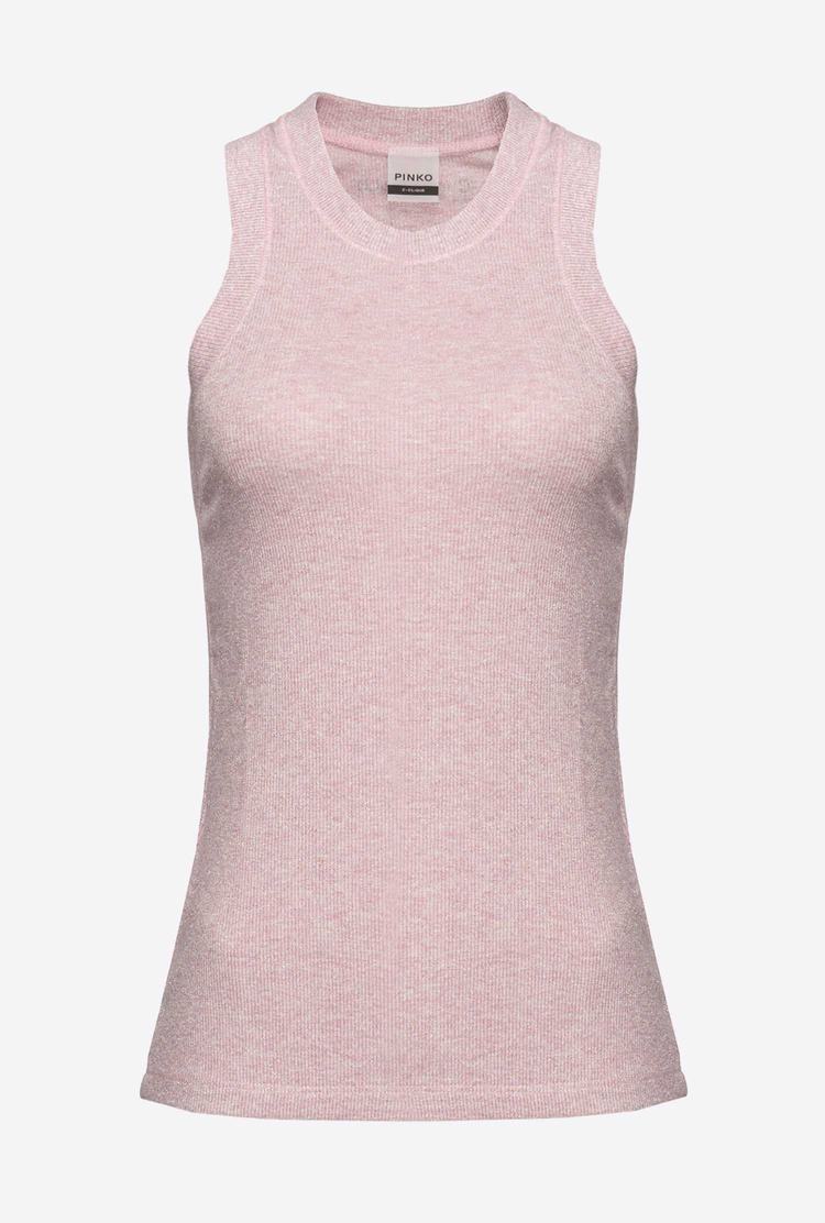 Pink Women's Pinko Ribbed Lurex Vest | Ireland-13482579