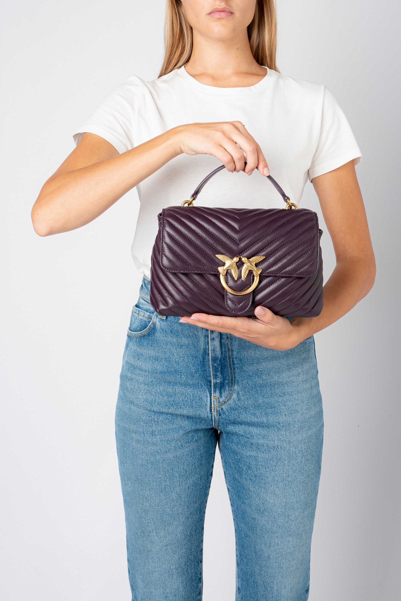 Purple Gold Women's Pinko Lady Love Bag Puff Chevron Handbag | Ireland-07829549