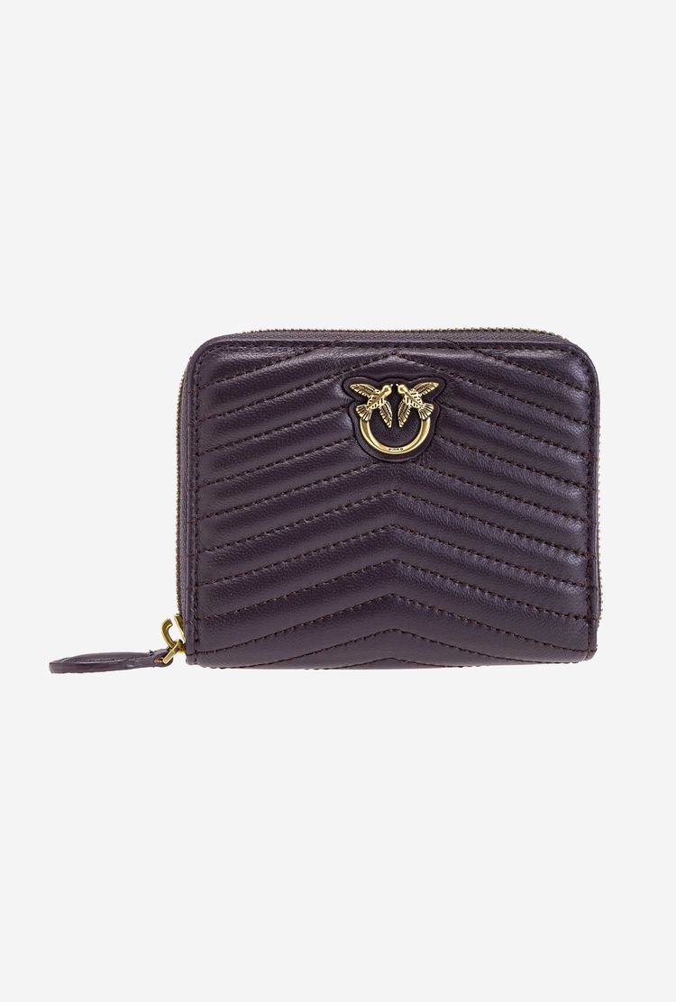 Purple Gold Women\'s Pinko Small Zip-around In Chevron-patterned Nappa Leather Purses | Ireland-71923809