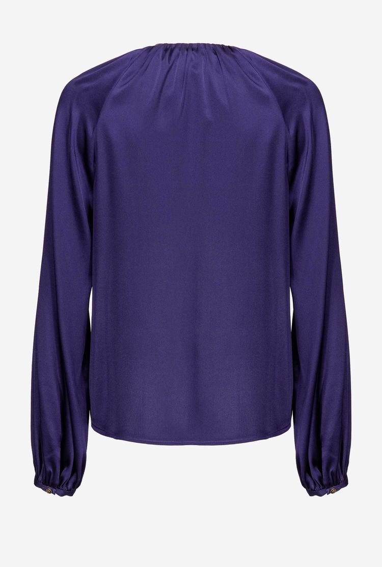 Purple Women's Pinko Long-sleeved Stretch Satin Shirts | Ireland-58614239