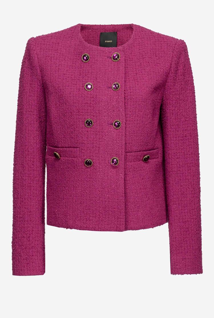 Purple Women's Pinko Short Basketweave Bouclé Jackets | Ireland-17356289