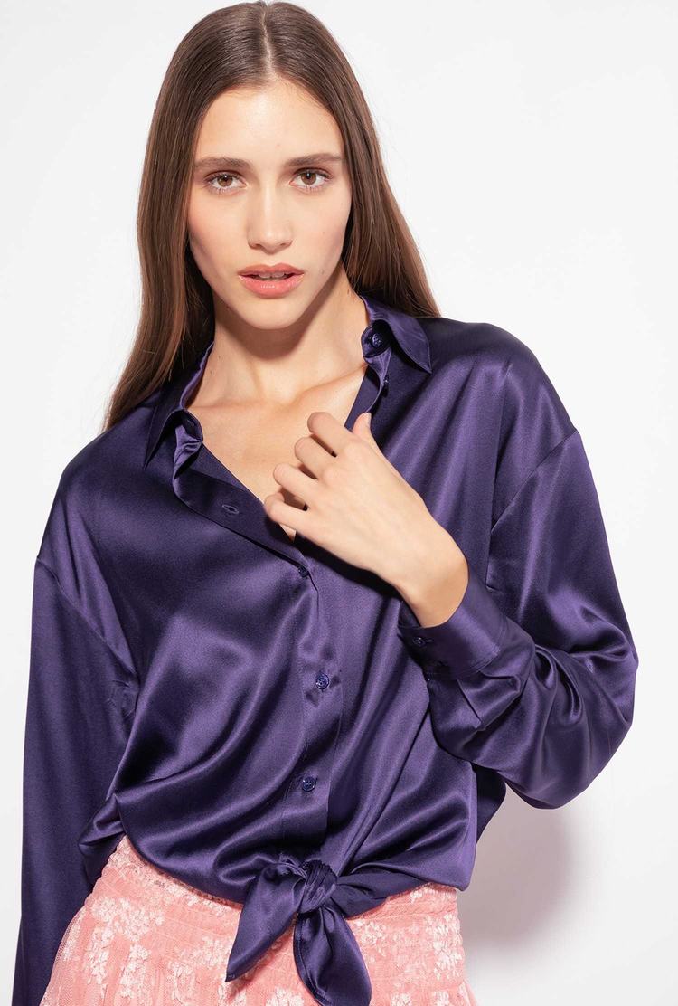 Purple Women's Pinko Silk Satin Shirts | Ireland-07638519