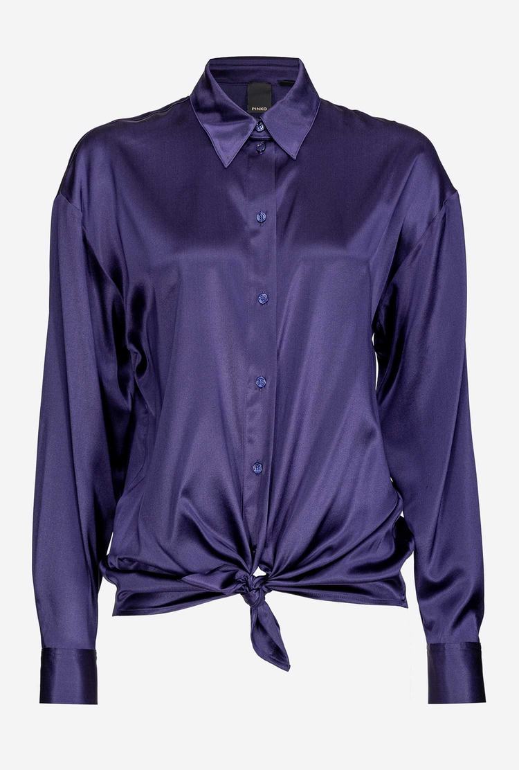 Purple Women's Pinko Silk Satin Shirts | Ireland-07638519