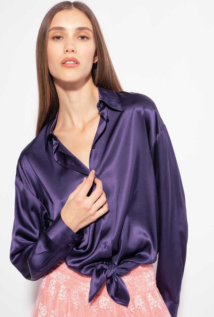 Purple Women\'s Pinko Silk Satin Shirts | Ireland-07638519