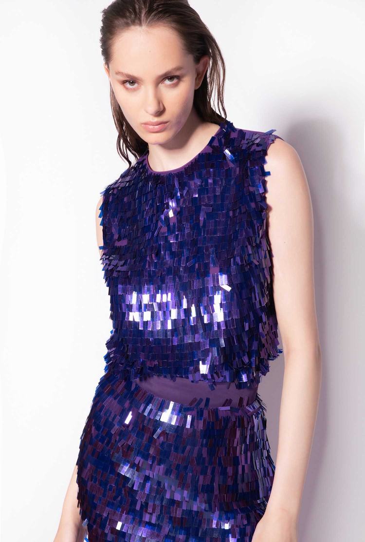 Purple Women's Pinko Square-shaped Sequins All Over Skirts | Ireland-12476389