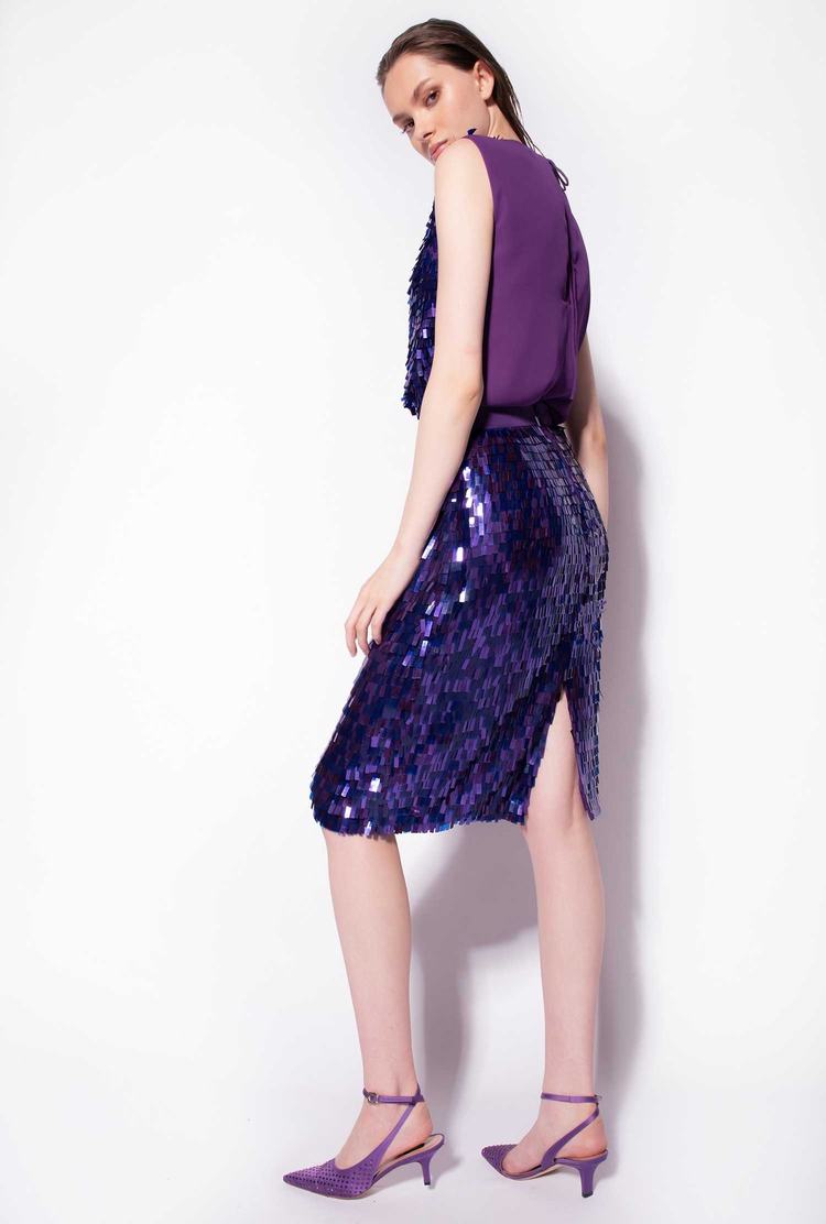 Purple Women's Pinko Square-shaped Sequins All Over Skirts | Ireland-12476389