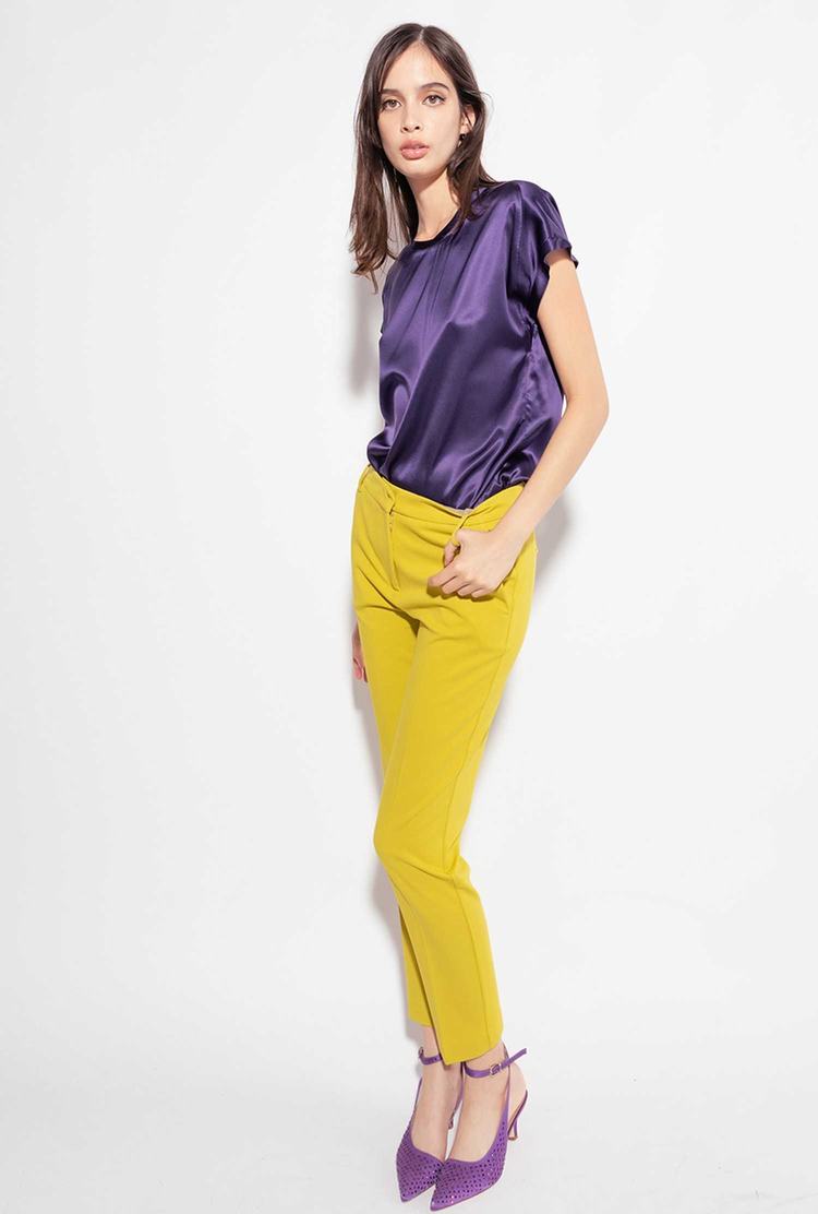 Purple Women's Pinko Stretch Satin Shirts | Ireland-92754169