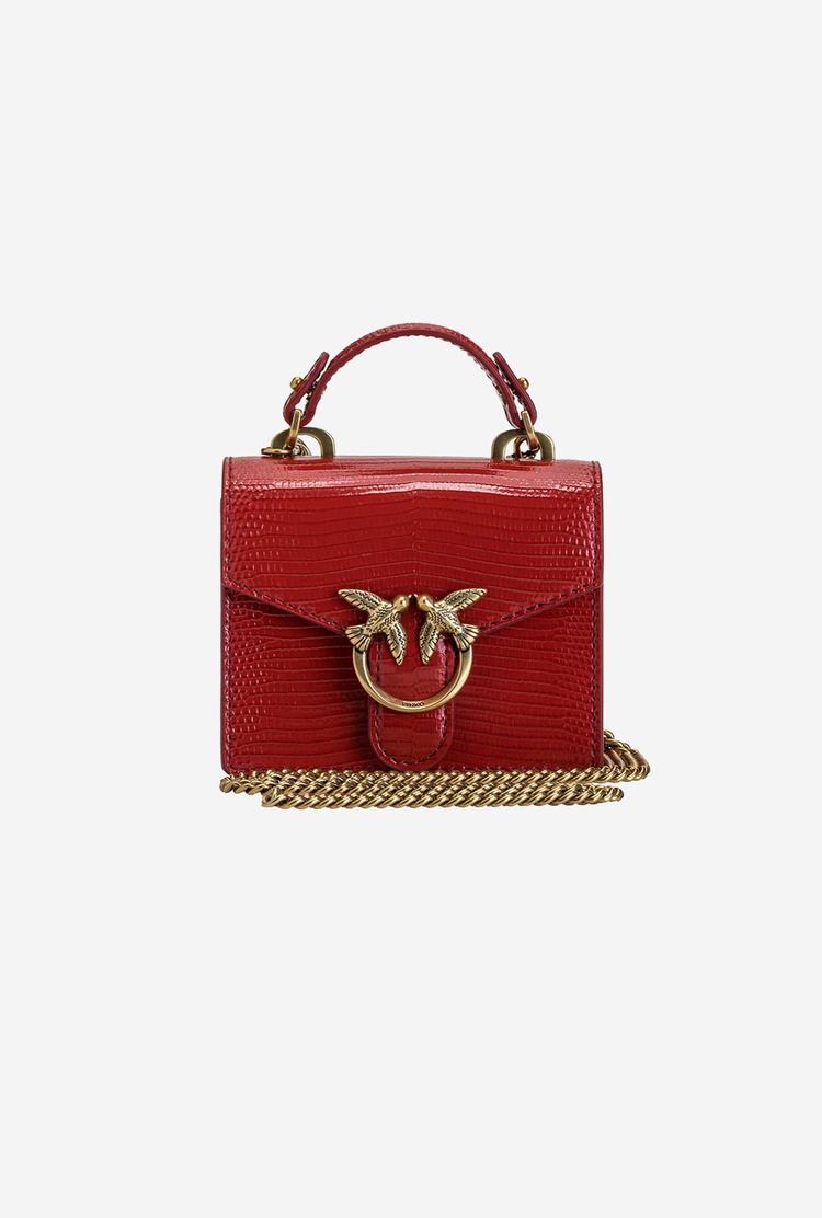 Red Gold Women\'s Pinko Micro Love Bag Handle Lizard Handbag | Ireland-09823679