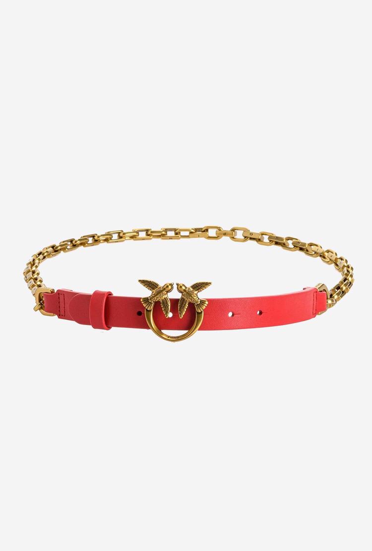 Red Women\'s Pinko Love Birds Leather And Chain Belts | Ireland-41267059