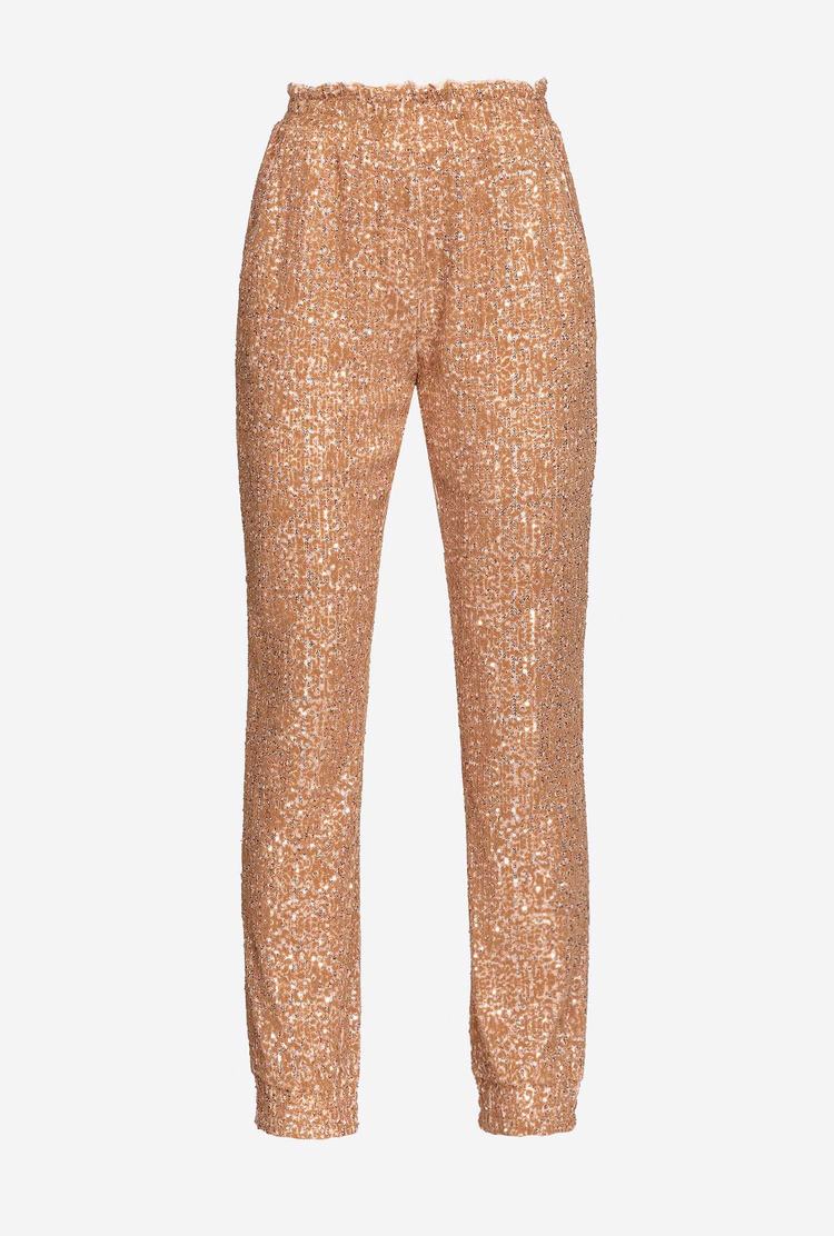 Rose Gold Women's Pinko Fully Sequinned Pants | Ireland-09178549