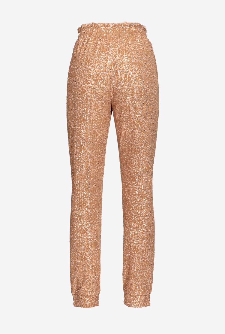 Rose Gold Women's Pinko Fully Sequinned Pants | Ireland-09178549