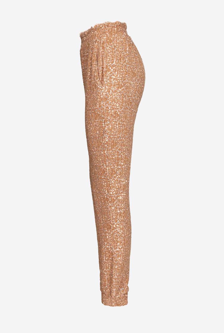 Rose Gold Women's Pinko Fully Sequinned Pants | Ireland-09178549