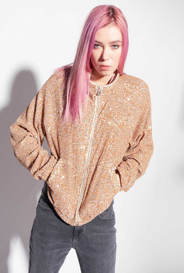 Rose Gold Women\'s Pinko Fully Sequinned Jackets | Ireland-42590679