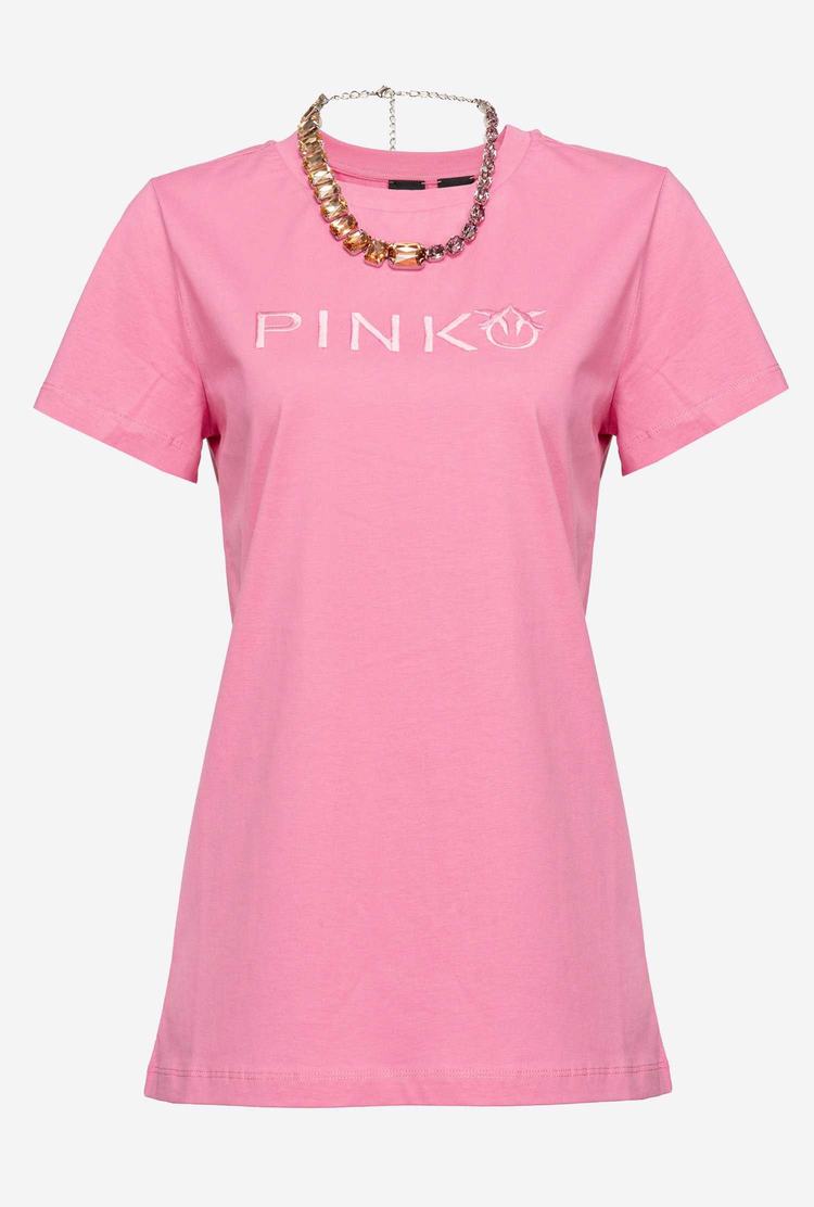 Rose Women's Pinko Jewel Necklace T Shirts | Ireland-74235869