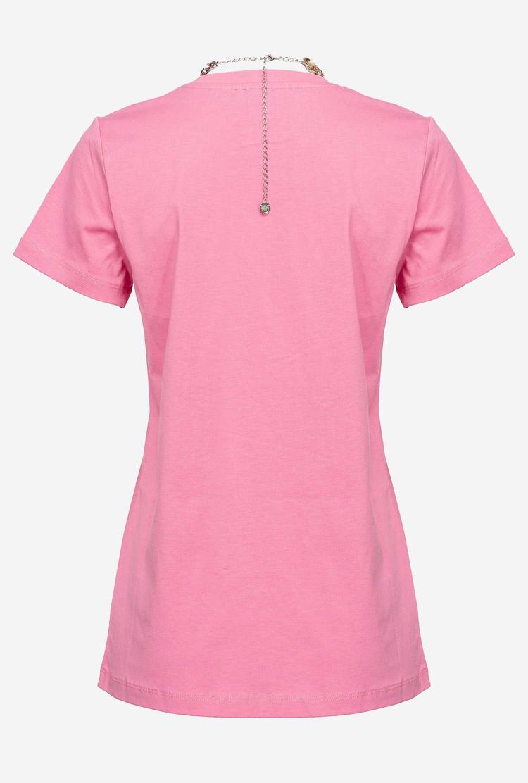 Rose Women's Pinko Jewel Necklace T Shirts | Ireland-74235869