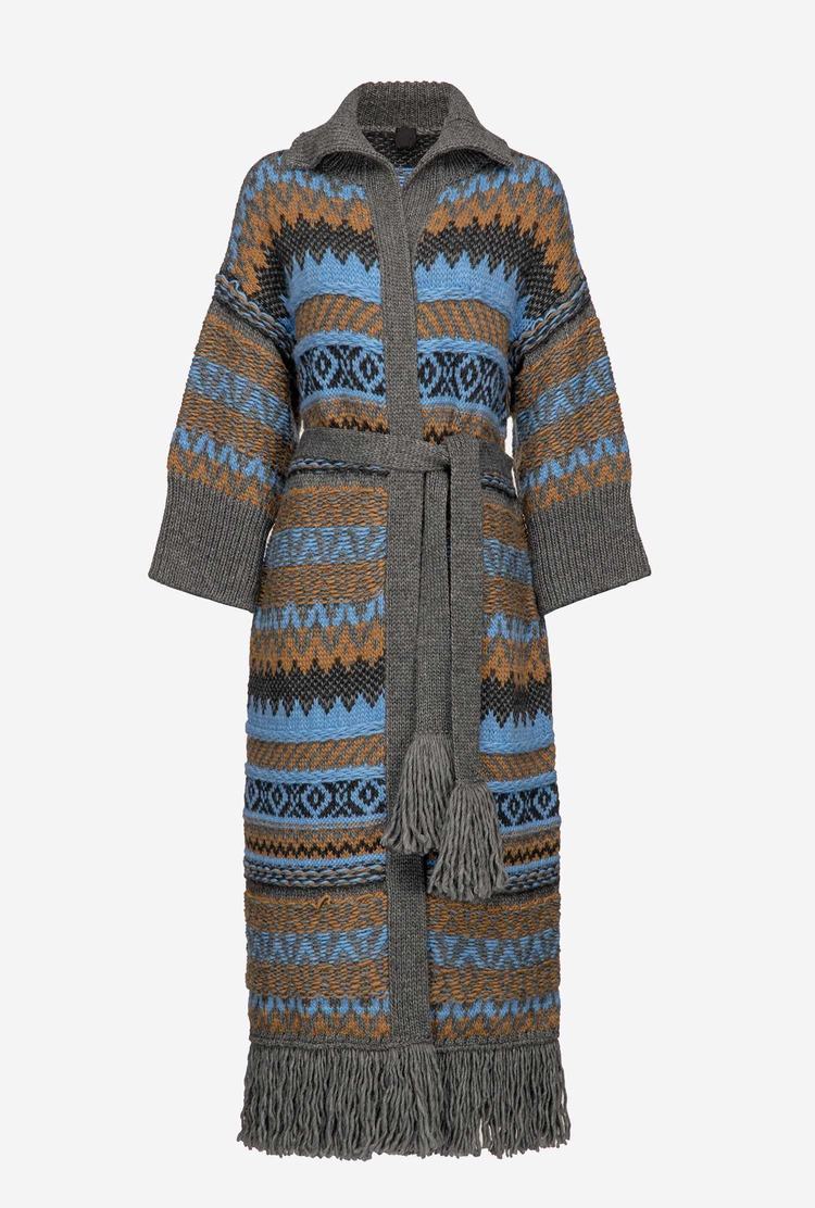 Silver/Flower Blue Women's Pinko Alpaca-blend Jacquard Coats | Ireland-49607319