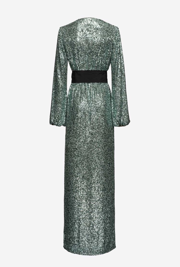 Silver/Green Women's Pinko All-over Sequins Dress | Ireland-15947029