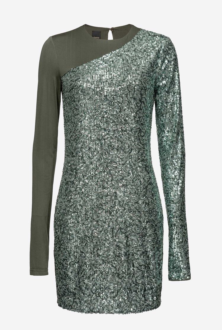 Silver/Green Women's Pinko Sequinned Mini Dress | Ireland-32654989