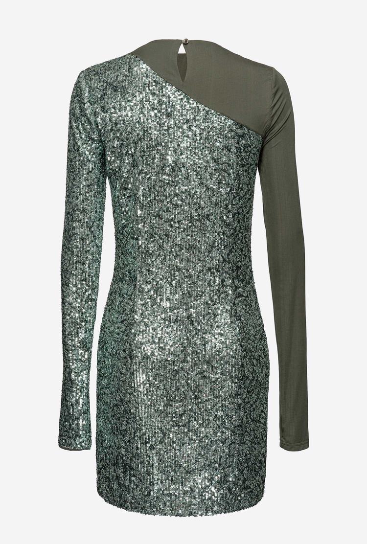 Silver/Green Women's Pinko Sequinned Mini Dress | Ireland-32654989