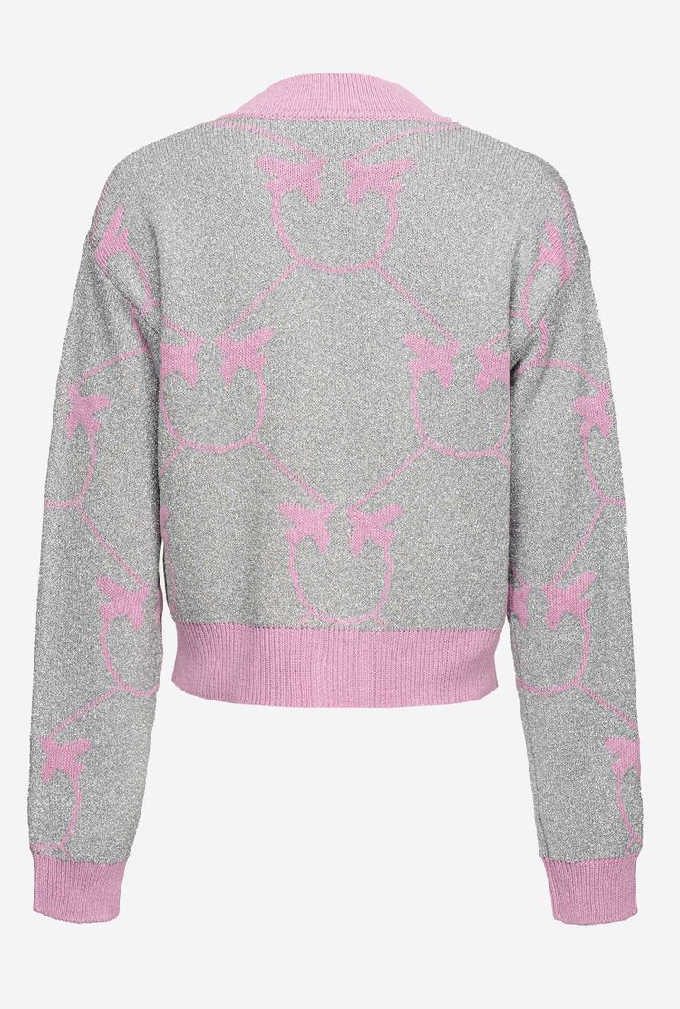 Silver/Pink Women's Pinko Cropped Monogram Jacquard Cardigan | Ireland-37014289