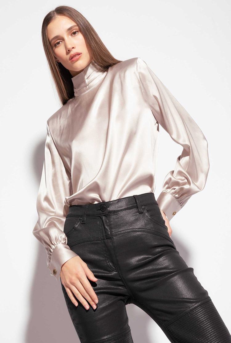 Silver Women's Pinko Stretch Satin Turtleneck Shirts | Ireland-31549289