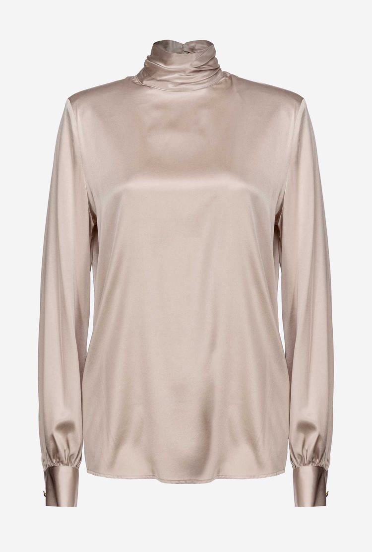 Silver Women's Pinko Stretch Satin Turtleneck Shirts | Ireland-31549289