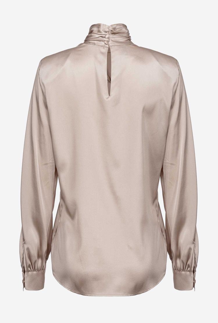 Silver Women's Pinko Stretch Satin Turtleneck Shirts | Ireland-31549289