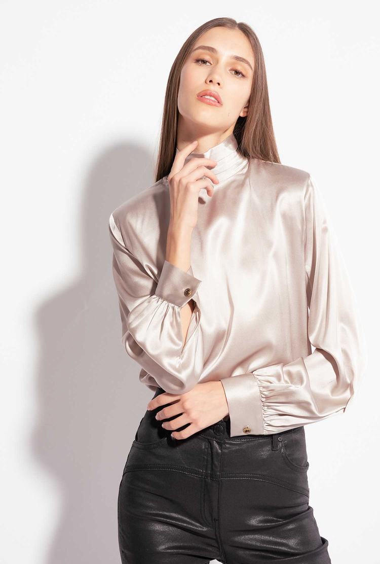 Silver Women\'s Pinko Stretch Satin Turtleneck Shirts | Ireland-31549289