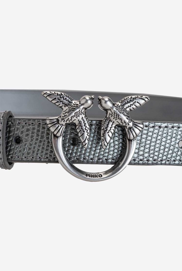 Titanium Silver Women's Pinko Lizard Print Belts | Ireland-09174639