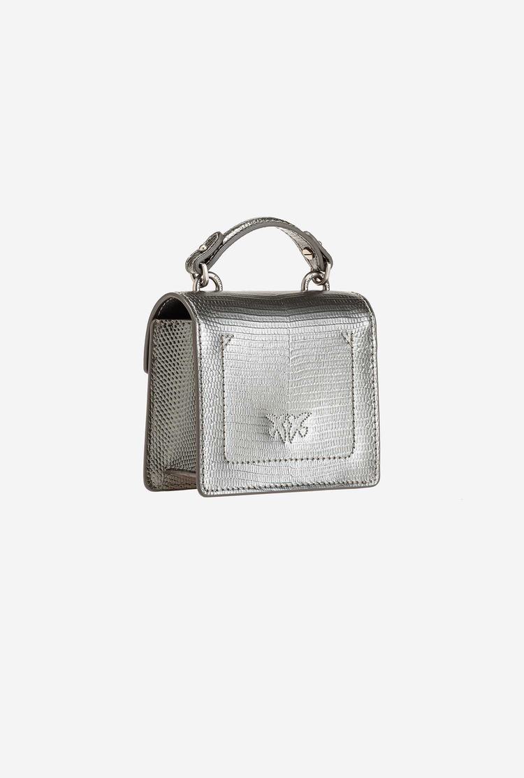 Titanium Silver Women's Pinko Micro Love Bag Handle Lizard Mini Bag | Ireland-08796329